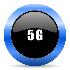 5g black and blue web design round internet icon with shadow on white background.