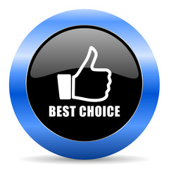 Best choice black and blue web design round internet icon with shadow on white background.