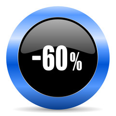 60 percent sale retail black and blue web design round internet icon with shadow on white background.