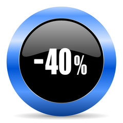 40 percent sale retail black and blue web design round internet icon with shadow on white background.