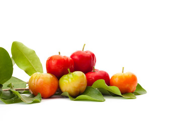 Acerola cherry of thailand, White background, Select focus, Barbados cherry