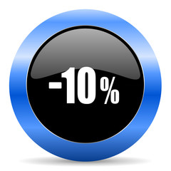 10 percent sale retail black and blue web design round internet icon with shadow on white background.
