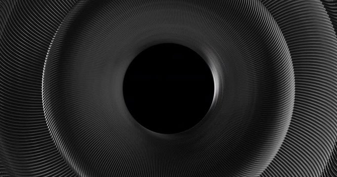 Abstract 4K circular background loop of steel and light for motion graphic. Animation rotation of radial steel. Abstract background of metal. Animation of seamless loop.  3D Loopable Animation 4k.