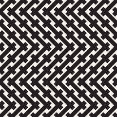 Weave Seamless Pattern. Braiding Background of Intersecting Stripes Lattice. Black and White Geometric Vector Illustration.