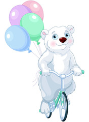 Polar Bear Riding a Bicycle with Balloons