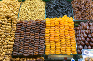 Dryed fruits and sweets stall, shop display