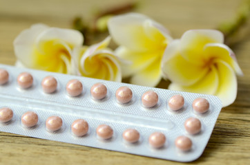 Fototapeta na wymiar Oral contraceptive pills strips.