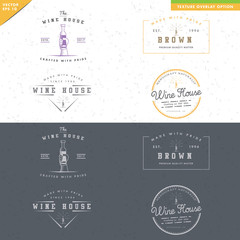 set of vintage wine logo design, hand hold bottle of wine