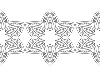 Black and white snowflakes for coloring book. Christmas decorations, border. Vector illustration
