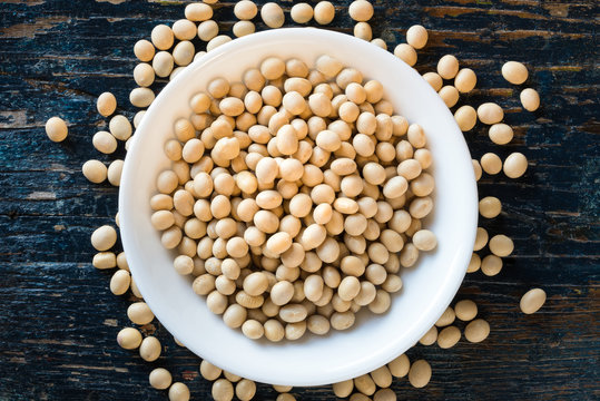 Organic Soybeans Spilled from a Bowl