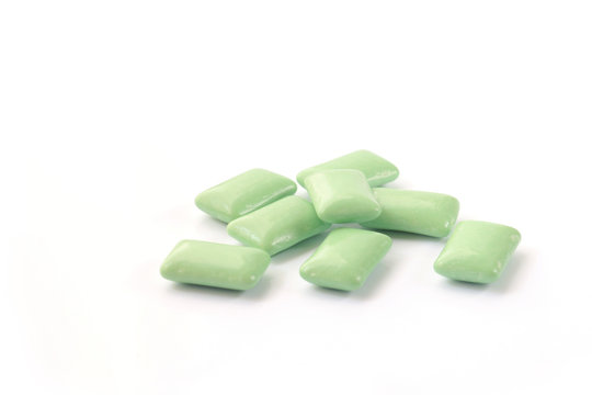 Green Mint Chewing Gum Tablet On White