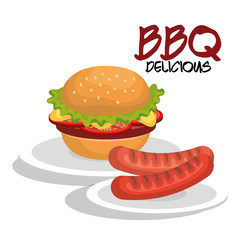 delicious burger and sausages bbq menu vector illustration design