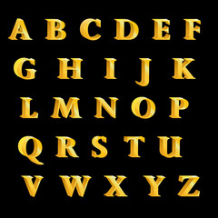 The British alphabet letters golden characters