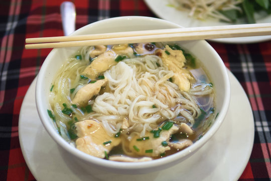 Pho vietnam white noodle hot soup vegetable