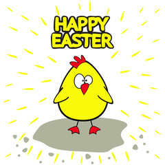 Postcard happy easter with funny hen.