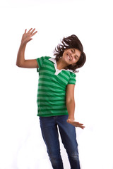 Happy Hispanic little girl isolated on white.