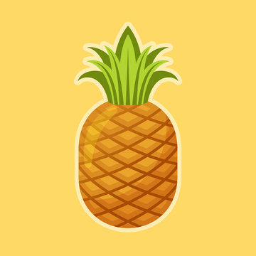 Vector flat illustration of a pineapple. Tropical healthy tasty fruit icon. Sweet ananas symbol isolated on yellow background. Fresh organic concept. Healthy food design element.
