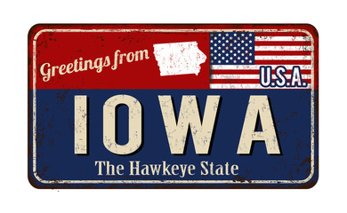 Greetings from Iowa vintage rusty metal sign