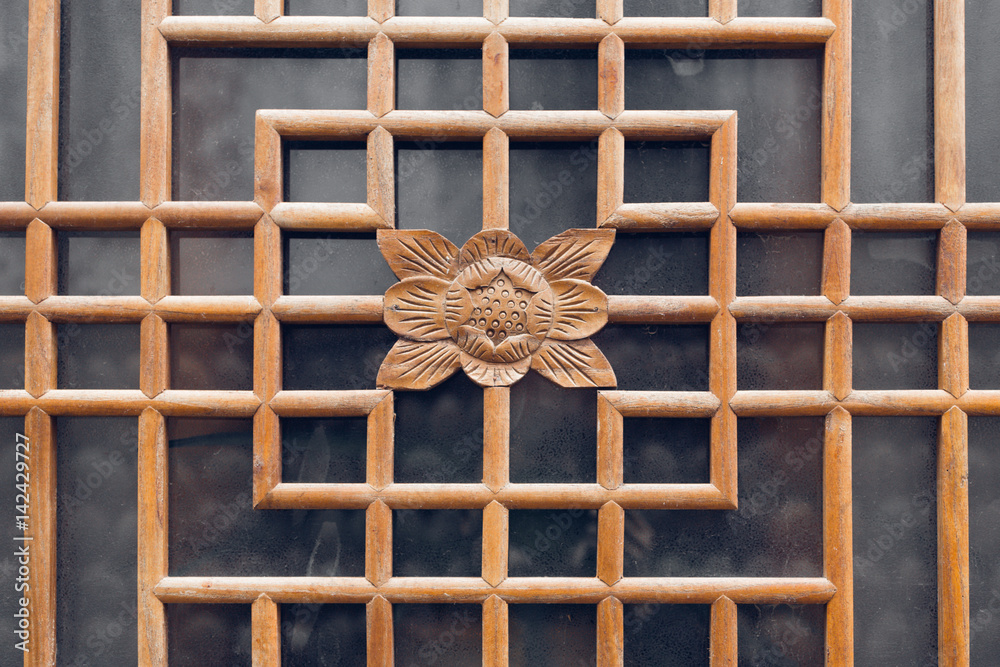 Wall mural full frame shot of traditional chinese wooden window.