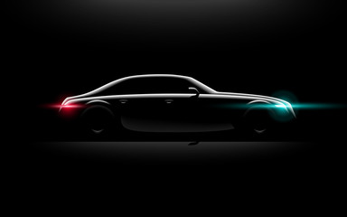 Realistic business luxury prestige car lit in the dark