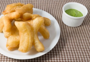Delicious Deep Fried Doughstick with Green Custard Cream