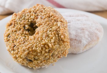 Strawberry Jam Filled Donut and Peanuts Donut