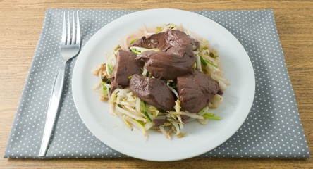 Stir Fried Bean Sprouts with Pork Blood Pudding