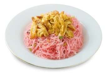 Thai Red Fried Rice Vermicelli on White Background