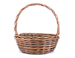 Wicker rattan basket isolated on white background.Old rattan basket