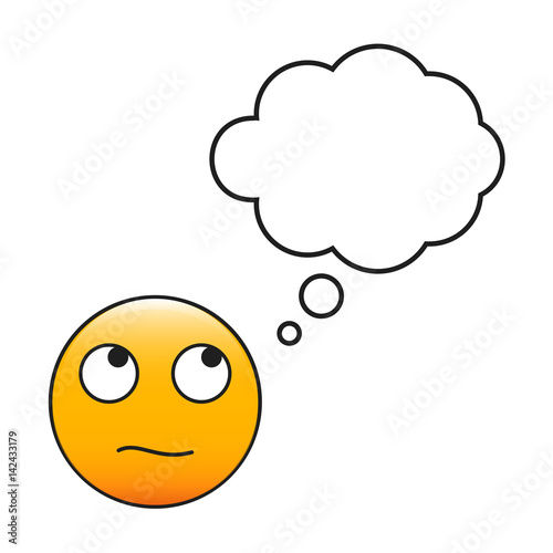 "Thinking emoticon. Smiley with a thinking bubble. Vector emoji