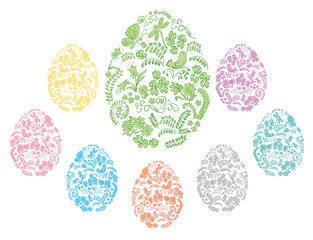 color and floral ornamental easter eggs - vector decorative symbol