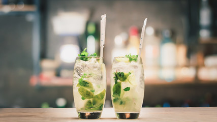 Mojito cocktail on counter bar.