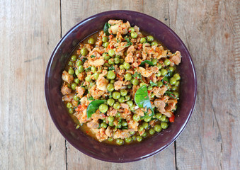 The eggplant curry pork with spicy Thai food