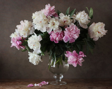 Fototapeta a bouquet of white and pink peonies