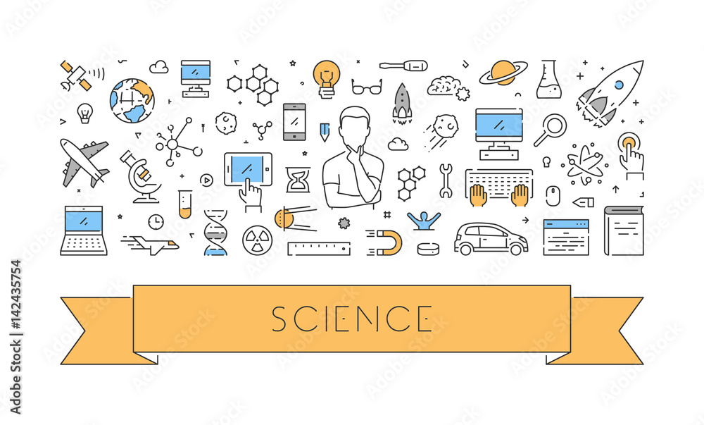 Wall mural line web design concept for science