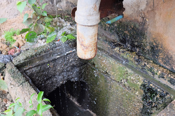 water pipe in dirty underground sewer for dredging drain tunnel cleaning