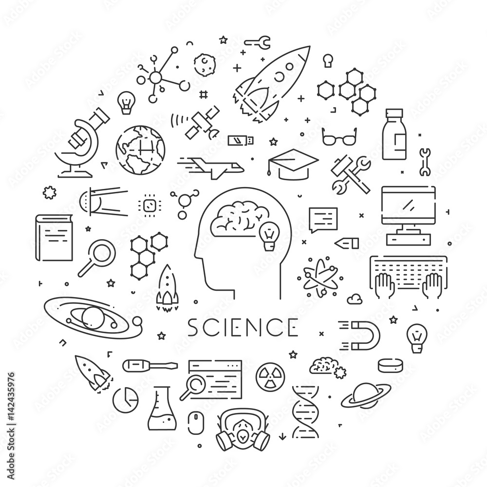 Poster vector line round banner for science