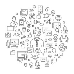 Vector line round banner for support