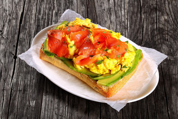 salmon avocado scrambled egg ciabatta sandwich