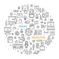 Modern web line banner for online education