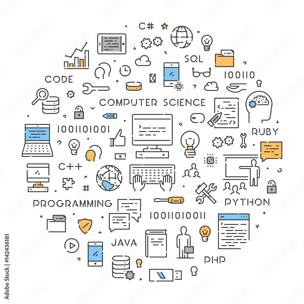 Wall mural line round concept for computer science