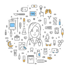 Vector round line concept for online doctor