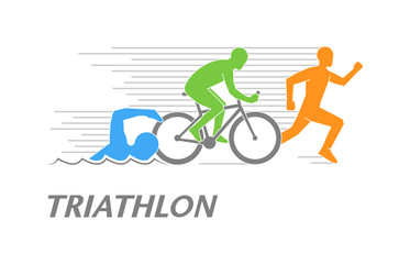 Modern logo triathlon and figures triathletes.