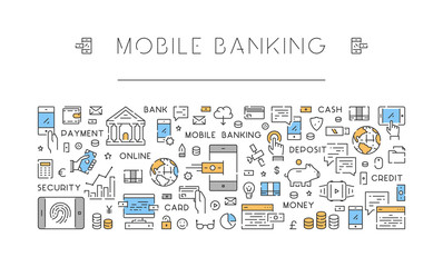 Fototapeta na wymiar Web linear banner for mobile banking