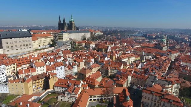 Aerial view of Old Town of Prague and church Saint Vitus in Prague, Czech Republic