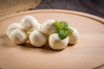 mini mozzarella on a rustic background