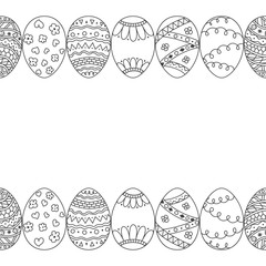 Seamless decorative border of hand drawn easter egg. Line art design