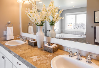 cream and white contemporary bathroom