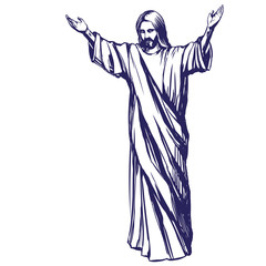 Jesus Christ, the Son of God , symbol of Christianity hand drawn vector illustration