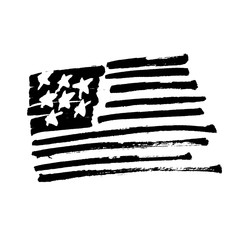 Hand drawn American flag "Stars and stripes" monochrome Illustration. Painted by Brush. Black symbol isolated on white.